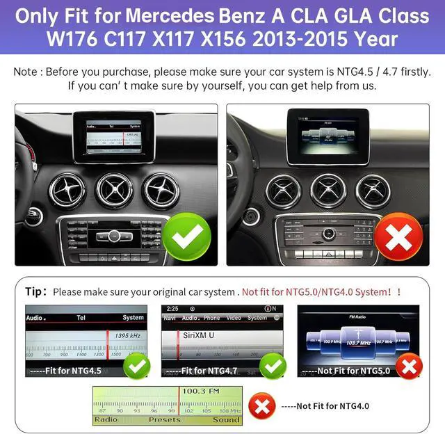 Alt view image 2 of 7 - 10.25" CarPlay Screen for Mercedes-Benz CLA GLA with NTG4.5 NTG4.7 | Linux HD Screen, Car Stereo Touchscreen for Mercedes C117 X117 X156 2013-2015, Wireless CarPlay, Android Auto, Mirrorlink