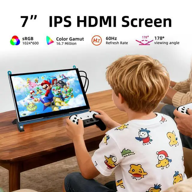 Alt view image 2 of 6 - 7 Inch Screen for Raspberry Pi, 1024×600 IPS HDMI Capacitive Screen LCD Display, Mini Portable Monitor Compatible with Raspberry Pi 5/4/3 BB Black Banana Pi Win11/10/8/7 (Non-Touch)