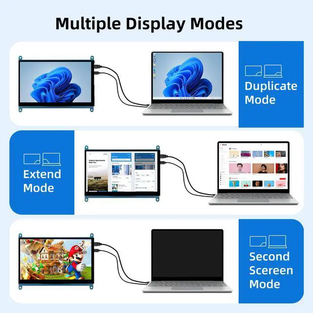 Alt view image 4 of 6 - 7 Inch Screen for Raspberry Pi, 1024×600 IPS HDMI Capacitive Screen LCD Display, Mini Portable Monitor Compatible with Raspberry Pi 5/4/3 BB Black Banana Pi Win11/10/8/7 (Non-Touch)