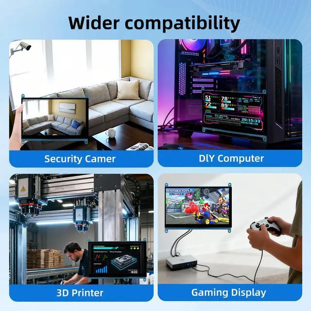 Alt view image 6 of 6 - 7 Inch Screen for Raspberry Pi, 1024×600 IPS HDMI Capacitive Screen LCD Display, Mini Portable Monitor Compatible with Raspberry Pi 5/4/3 BB Black Banana Pi Win11/10/8/7 (Non-Touch)