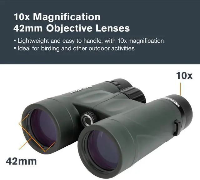 Alt view image 2 of 7 - Nature DX 10x42 Waterproof Binoculars for Birding & Hiking | 10x Magnification, Phase-Coated Roof Prism, Nitrogen-Purged Housing, Twist-Up Eyecups, Rugged All-Weather Design