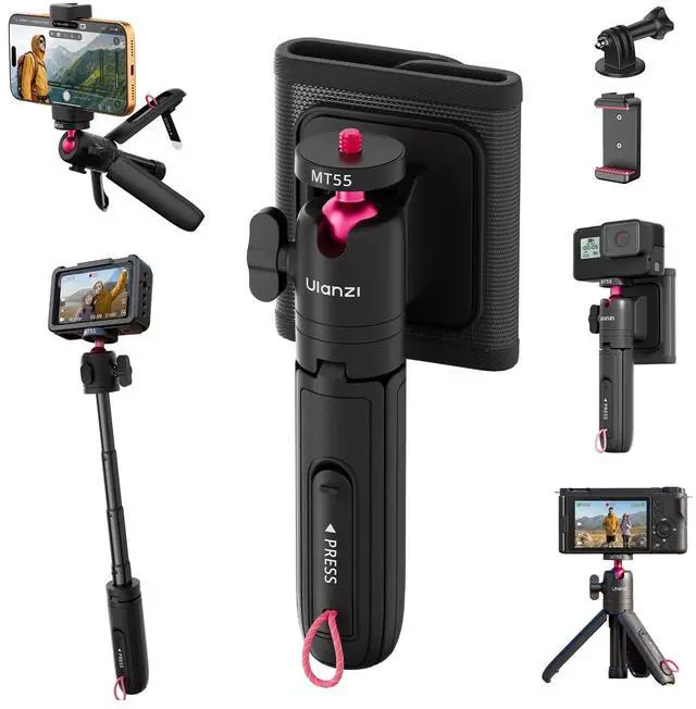 Main image of MT55 SnapGo Mini Tripod Selfie Stick, 4-in-1, 12.2in | w Pen Clip, 4-in-1 Backpack Tripod Selfie Mantis Hook, 360° Ball Head, 4-Section, for Phone Action Compact Cameras