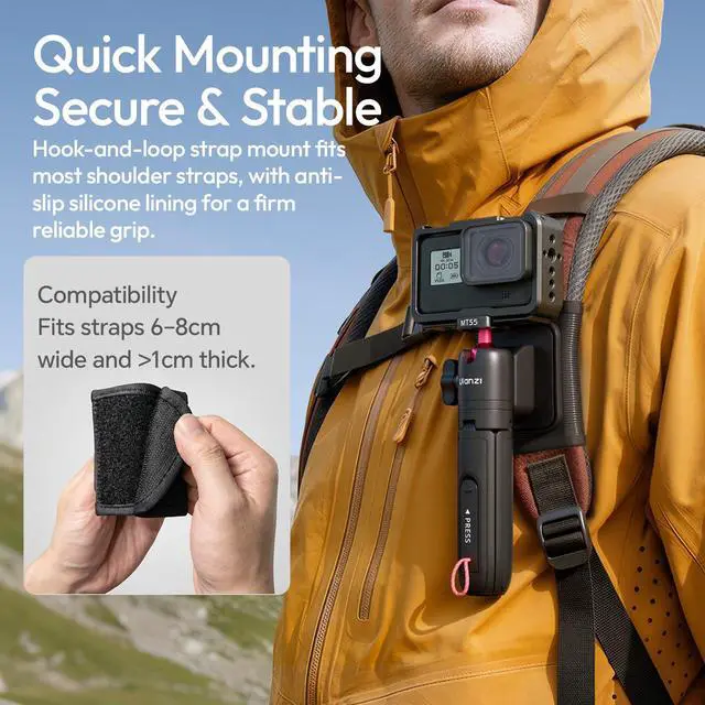 Alt view image 3 of 7 - MT55 SnapGo Mini Tripod Selfie Stick, 4-in-1, 12.2in | w Pen Clip, 4-in-1 Backpack Tripod Selfie Mantis Hook, 360° Ball Head, 4-Section, for Phone Action Compact Cameras