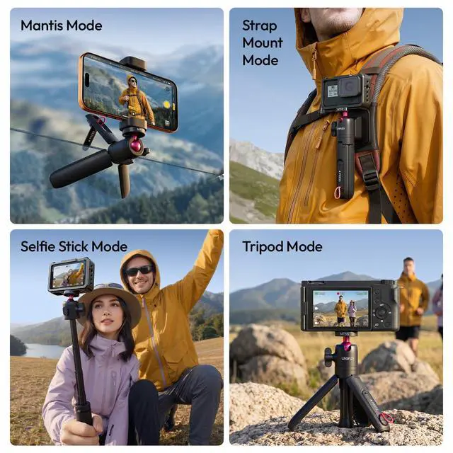 Alt view image 7 of 7 - MT55 SnapGo Mini Tripod Selfie Stick, 4-in-1, 12.2in | w Pen Clip, 4-in-1 Backpack Tripod Selfie Mantis Hook, 360° Ball Head, 4-Section, for Phone Action Compact Cameras