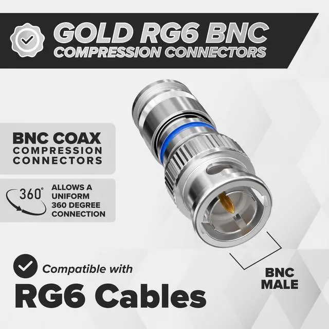 Alt view image 3 of 7 - BNC Compression Connector for RG6 Coaxial Cable - Male RG6 BNC Connectors for Security Cameras, CCTV, SDI, HD-SDI - Coax Cable Ends 10 Pack