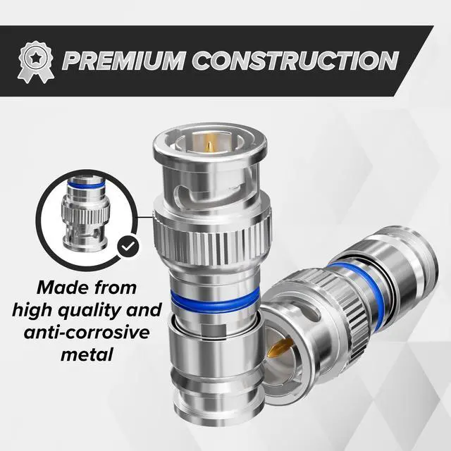 Alt view image 4 of 7 - BNC Compression Connector for RG6 Coaxial Cable - Male RG6 BNC Connectors for Security Cameras, CCTV, SDI, HD-SDI - Coax Cable Ends 10 Pack