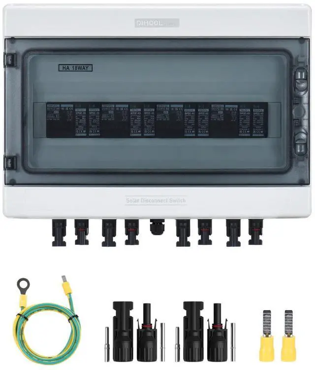 Main image of Solar Disconnect Switch 40Amp DC Circuit Breaker with Surge Protector PV Combiner Box for Solar Panel 4 in 4 Out 1000V
