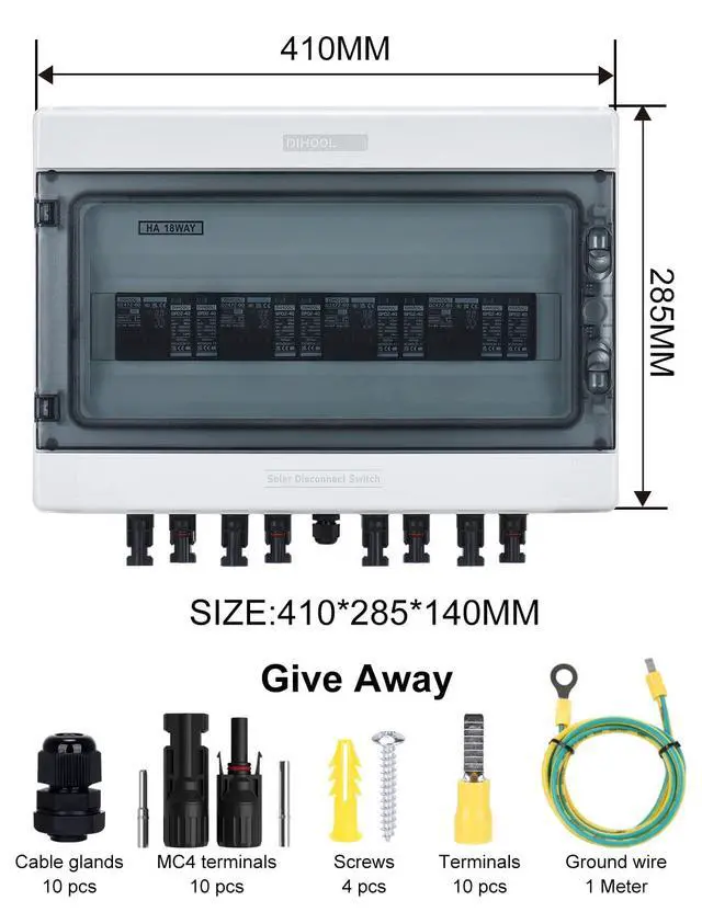 Alt view image 4 of 7 - Solar Disconnect Switch 40Amp DC Circuit Breaker with Surge Protector PV Combiner Box for Solar Panel 4 in 4 Out 1000V
