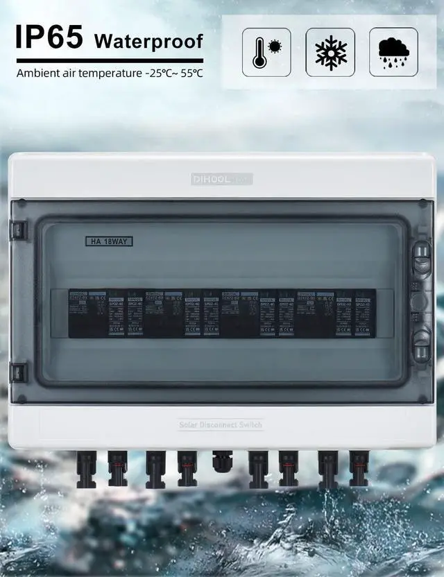 Alt view image 5 of 7 - Solar Disconnect Switch 40Amp DC Circuit Breaker with Surge Protector PV Combiner Box for Solar Panel 4 in 4 Out 1000V