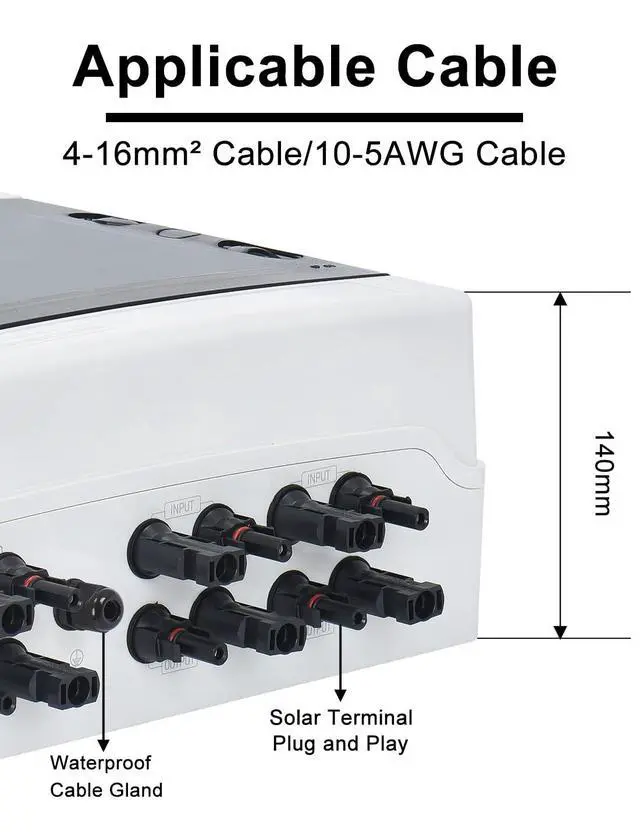 Alt view image 7 of 7 - Solar Disconnect Switch 40Amp DC Circuit Breaker with Surge Protector PV Combiner Box for Solar Panel 4 in 4 Out 1000V