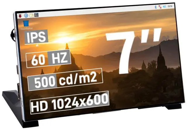 Main image of 7-Inch Screen for Raspberry Pi, 1024x600 IPS LCD Display, HDMI Portable Monitor for Pi 5/4B/3B+/3B, Win11/10/8/7, Free-Driver