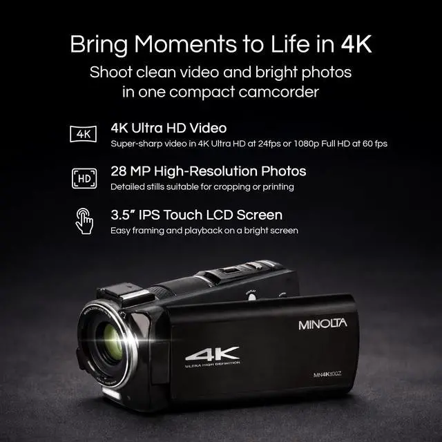 Alt view image 2 of 5 - Showtime MN4K100Z 4K Camcorder, 10X Optical Zoom, 28MP (Black) | Portable wireless speaker delivers convenient audio for home, travel and outdoor adventures