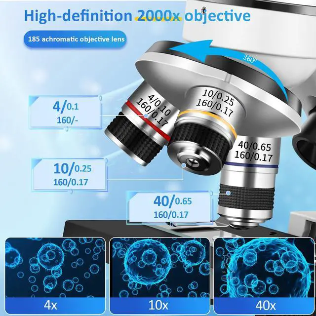 Alt view image 2 of 7 - Microscope for Adults & Kids,40x-2000x Compound Microscope with Dual LED Illumination,Great for School Labs & Home Schooling