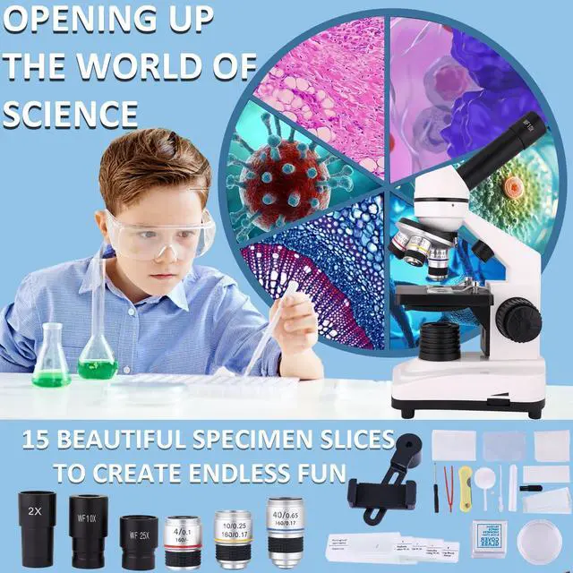 Alt view image 4 of 7 - Microscope for Adults & Kids,40x-2000x Compound Microscope with Dual LED Illumination,Great for School Labs & Home Schooling