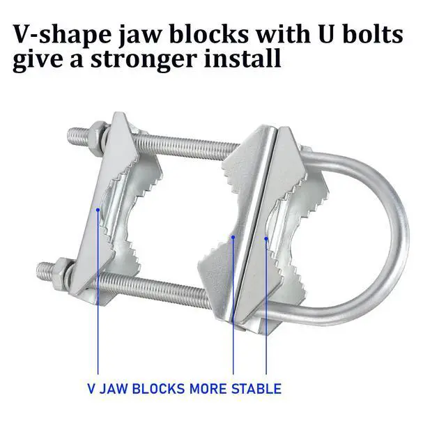Alt view image 4 of 5 - Double Antenna Mast Clamp V Jaw Block with U Bolts, Heavy Duty Mast to Mast Mount Bracket Kit for Outdoor Antenna 2 Sets
