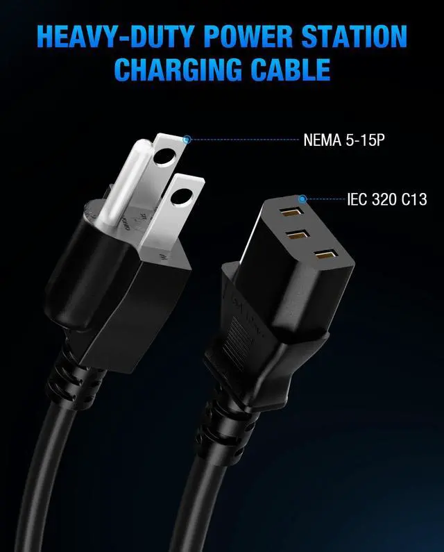 Alt view image 3 of 7 - Heavy-Duty Power Station Charging Cable, 14AWG Fast Charger Cable for Jackery Explorer 2000/1500/1000 Pro,Ecoflow Delta/River Series,Bluetti EB3A;Anker 757/767, 125V 15A Universal AC Power Cord(6FT)