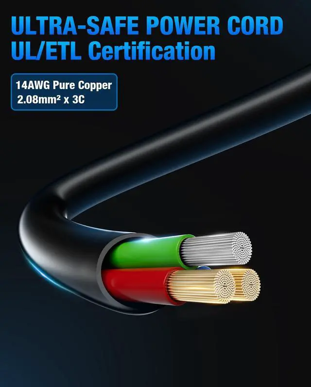 Alt view image 4 of 7 - Heavy-Duty Power Station Charging Cable, 14AWG Fast Charger Cable for Jackery Explorer 2000/1500/1000 Pro,Ecoflow Delta/River Series,Bluetti EB3A;Anker 757/767, 125V 15A Universal AC Power Cord(6FT)