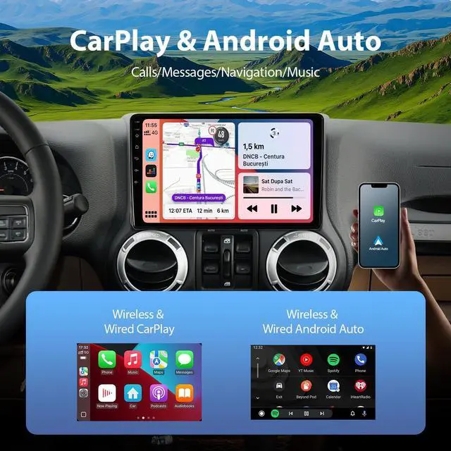 Alt view image 3 of 7 - 64G Car Radio for Jeep Wrangler JK 2007-2018/Dodge Ram 2009-2012, 10.2" Touch Screen Plug and Play Android 13 Car Stereo Wireless Carplay/Android Auto/1080P Backup Camera/AM & FM/Canbus