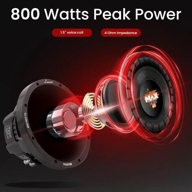 Alt view image 5 of 7 - 8 inch Car Subwoofer Speaker - Black Non-Pressed Paper Cone, Aluminum Voice Coil, 4 Ohm Impedance, 800 Watt Power and Foam Edge Suspension for Vehicle Audio Stereo Sound System - MAXP84