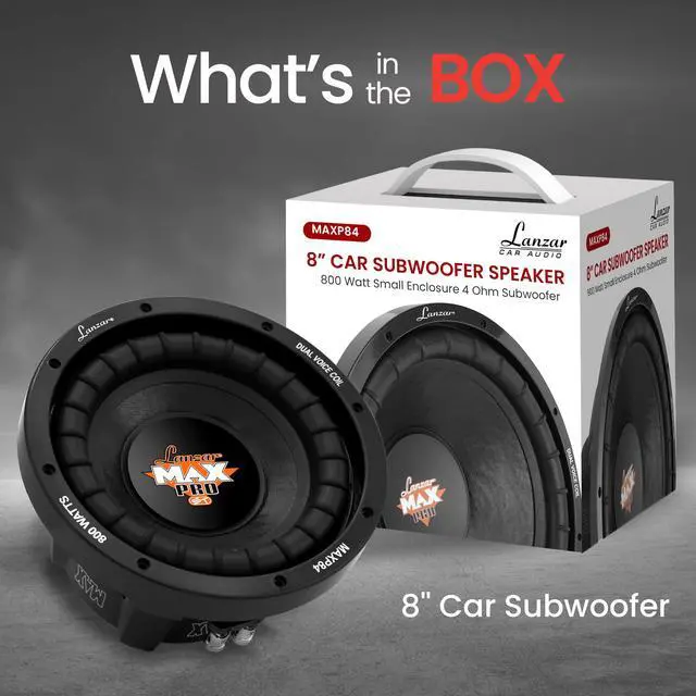 Alt view image 6 of 7 - 8 inch Car Subwoofer Speaker - Black Non-Pressed Paper Cone, Aluminum Voice Coil, 4 Ohm Impedance, 800 Watt Power and Foam Edge Suspension for Vehicle Audio Stereo Sound System - MAXP84