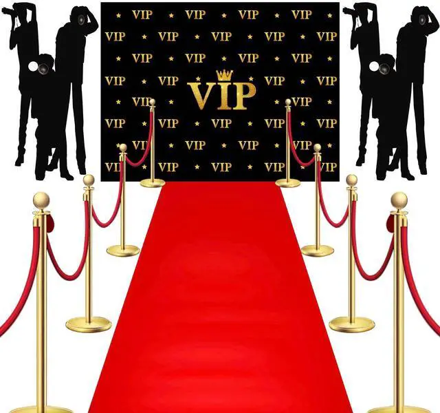 Main image of 6.5 x 5 ft VIP Photography Backdrop Red Carpet Backdrop Film Movie Banner Paparazzi Props Party Accessory and Runner Red Carpet Runner 2.6 x 15 ft with Tape for Theme Party Decorations