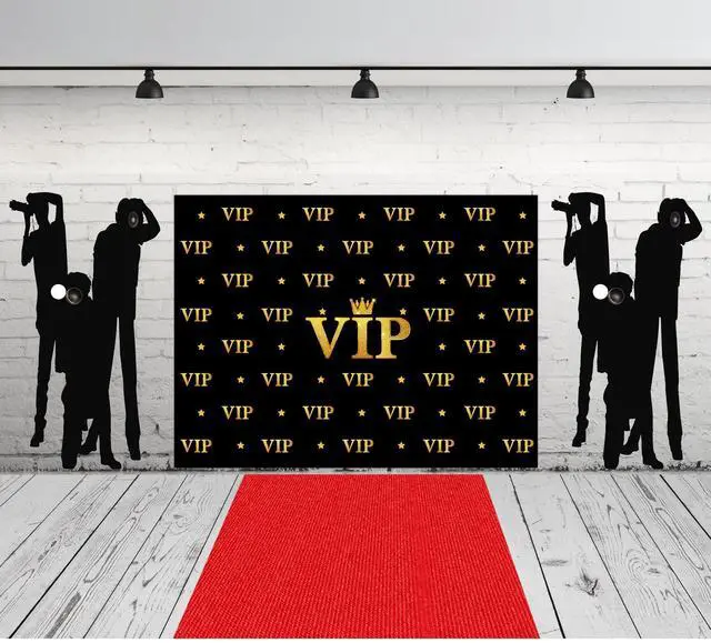 Alt view image 7 of 7 - 6.5 x 5 ft VIP Photography Backdrop Red Carpet Backdrop Film Movie Banner Paparazzi Props Party Accessory and Runner Red Carpet Runner 2.6 x 15 ft with Tape for Theme Party Decorations
