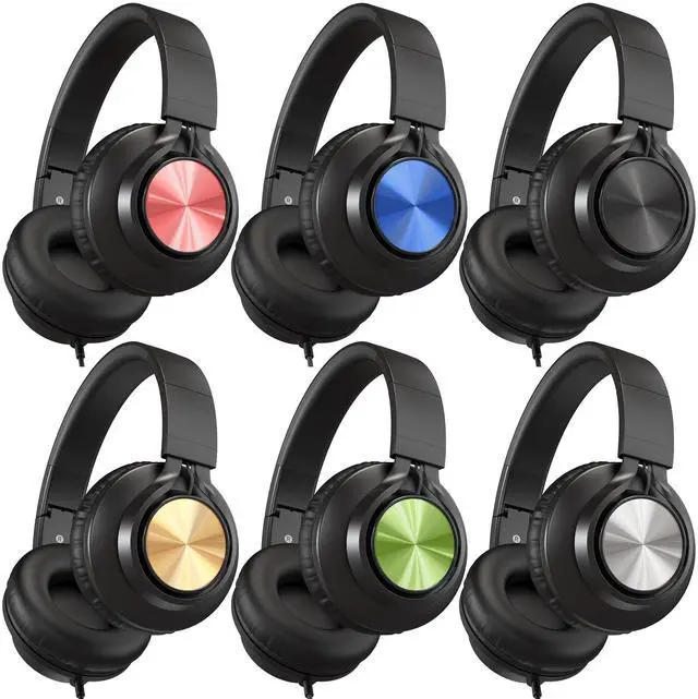 Main image of Kids Headphones Bulk 6-Pack for K-12 School Online Learning Travel | Class Headphones Wired with Microphone, Foldable, Tangle free 3.5mm Jack for Library/Chromebook/Laptop-Multicolor