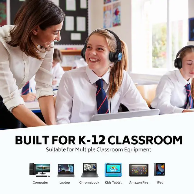 Alt view image 4 of 7 - Kids Headphones Bulk 6-Pack for K-12 School Online Learning Travel | Class Headphones Wired with Microphone, Foldable, Tangle free 3.5mm Jack for Library/Chromebook/Laptop-Multicolor