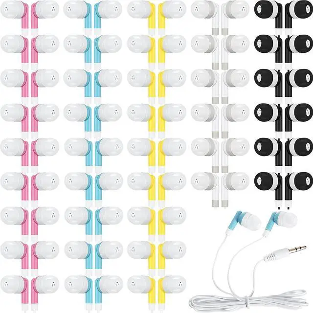 Main image of 100 Pack Kids Bulk Earbud Headphones for Classroom Student Wired Headphones in-Ear Earbud 3.5 mm Disposable Earphones Set for Kids Adults Class School Library Museum Laptop(Multicolor)