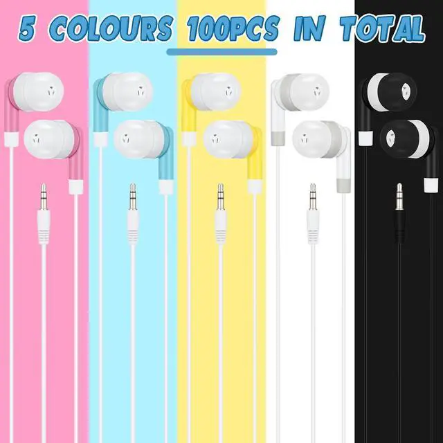 Alt view image 2 of 7 - 100 Pack Kids Bulk Earbud Headphones for Classroom Student Wired Headphones in-Ear Earbud 3.5 mm Disposable Earphones Set for Kids Adults Class School Library Museum Laptop(Multicolor)