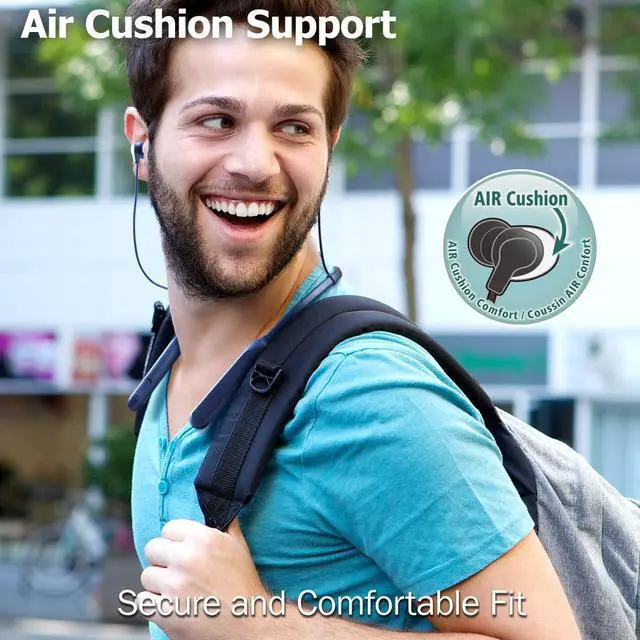 Alt view image 2 of 7 - Air Cushion Wireless Earbuds Headphones, Bluetooth 5.0, Water Resistant IPX4, Long Life Battery (up to 24 Hours), 3-Button Remote with mic - HAFX41WB, Black, Medium