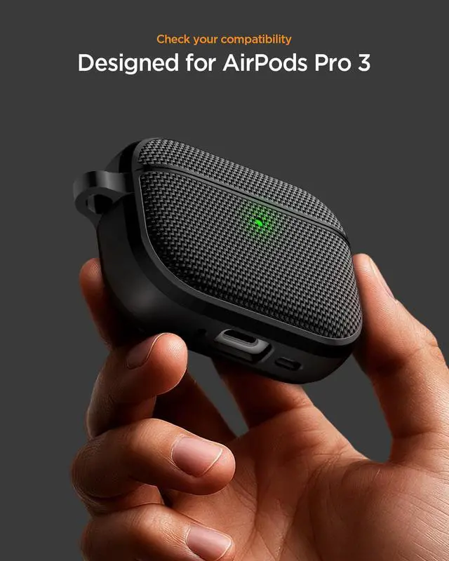 Alt view image 2 of 7 - Classic Fit Designed for AirPods Pro 3 Case (2025) | Premium Fabric with Inner Suede Lining, Carabiner Included, Wireless Charging Compatible - Black