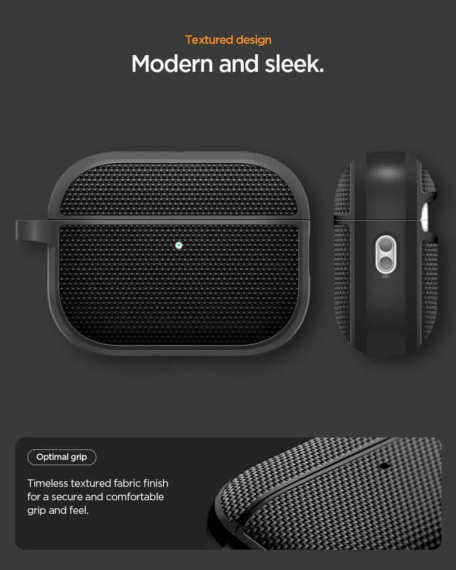 Alt view image 3 of 7 - Classic Fit Designed for AirPods Pro 3 Case (2025) | Premium Fabric with Inner Suede Lining, Carabiner Included, Wireless Charging Compatible - Black