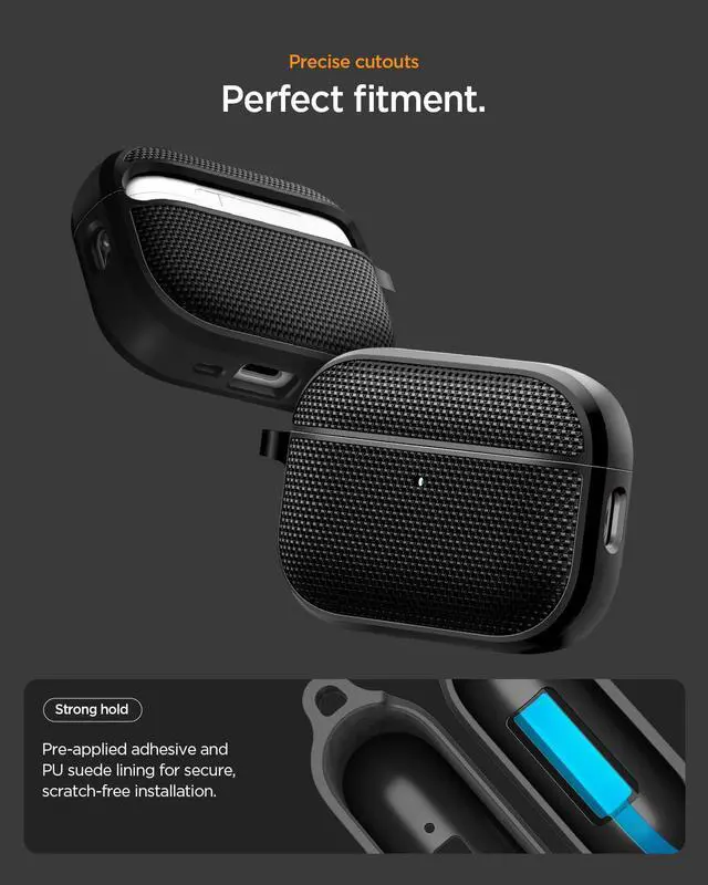 Alt view image 5 of 7 - Classic Fit Designed for AirPods Pro 3 Case (2025) | Premium Fabric with Inner Suede Lining, Carabiner Included, Wireless Charging Compatible - Black