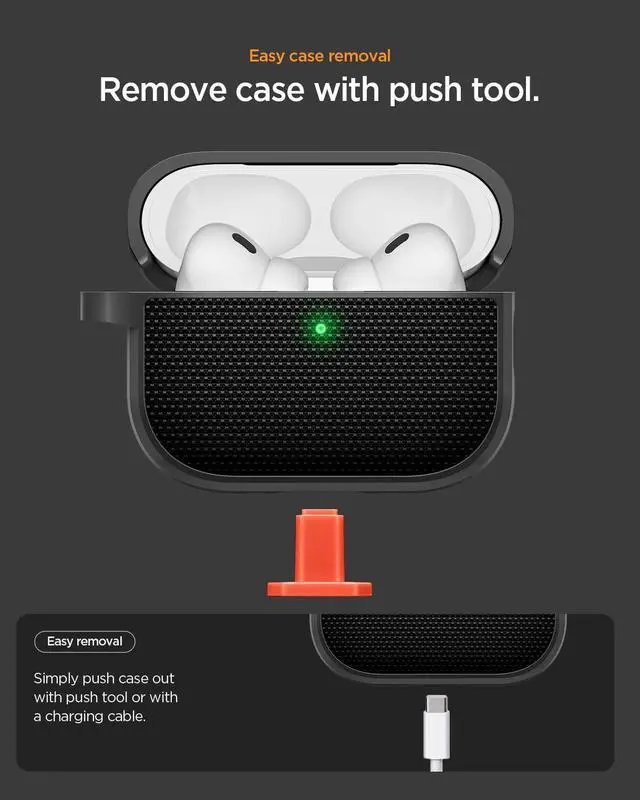 Alt view image 7 of 7 - Classic Fit Designed for AirPods Pro 3 Case (2025) | Premium Fabric with Inner Suede Lining, Carabiner Included, Wireless Charging Compatible - Black