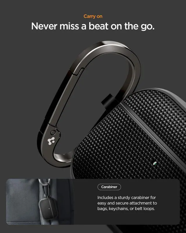 Alt view image 6 of 7 - Classic Fit Designed for AirPods Pro 3 Case (2025) | Premium Fabric with Inner Suede Lining, Carabiner Included, Wireless Charging Compatible - Black