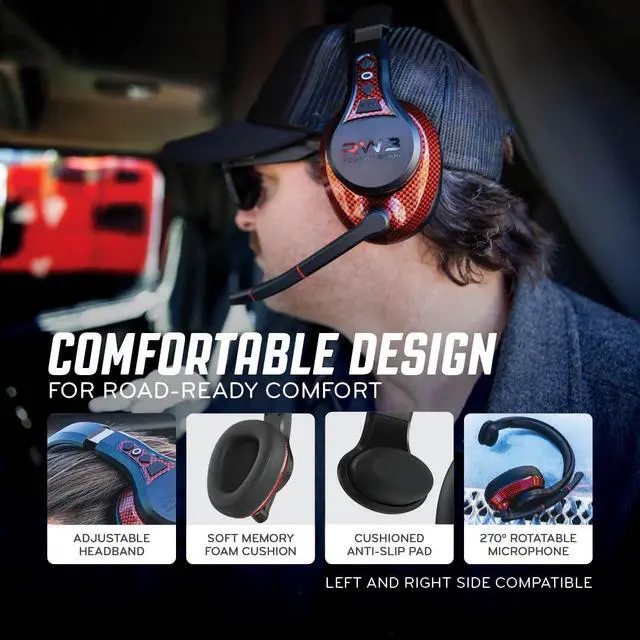 Alt view image 2 of 7 - RW3 Bluetooth Trucker Headset - 105dB 40mm Speaker AI ENC Mic | Noise Cancelling, 50+ Hour Battery Life, 180ft Wireless Range, ANC Audio, IP54 Rugged with Voice Control, Over-Ear Fit