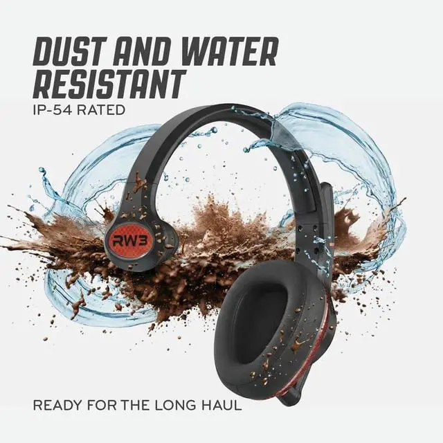 Alt view image 4 of 7 - RW3 Bluetooth Trucker Headset - 105dB 40mm Speaker AI ENC Mic | Noise Cancelling, 50+ Hour Battery Life, 180ft Wireless Range, ANC Audio, IP54 Rugged with Voice Control, Over-Ear Fit