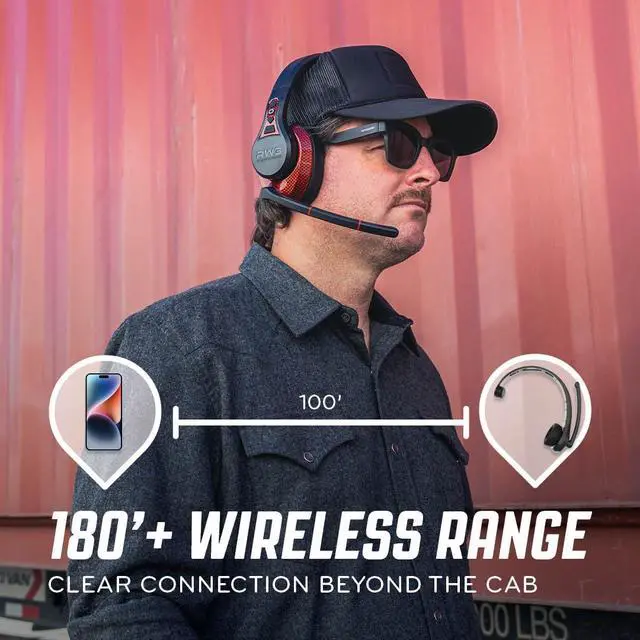 Alt view image 6 of 7 - RW3 Bluetooth Trucker Headset - 105dB 40mm Speaker AI ENC Mic | Noise Cancelling, 50+ Hour Battery Life, 180ft Wireless Range, ANC Audio, IP54 Rugged with Voice Control, Over-Ear Fit