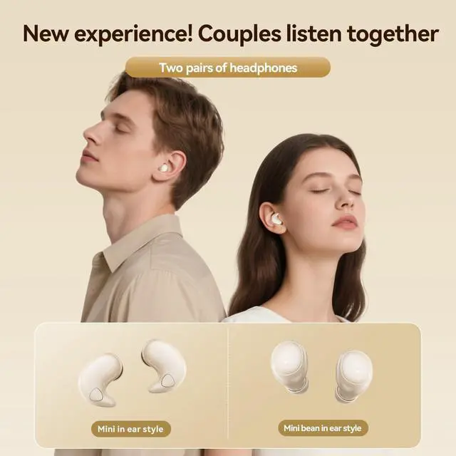 Alt view image 2 of 7 - Flat Sleep Earbuds for Side Sleepers, Invisible Mini Earbuds for Small Ear Canals, Bluetooth 5.4, 66H Battery, Noise Blocking, Waterproof, LED Display for Sleep, Work & Travel(Black)