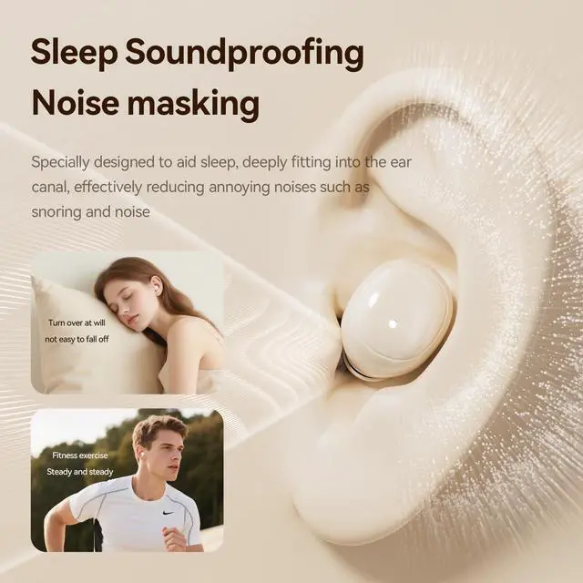 Alt view image 5 of 7 - Flat Sleep Earbuds for Side Sleepers, Invisible Mini Earbuds for Small Ear Canals, Bluetooth 5.4, 66H Battery, Noise Blocking, Waterproof, LED Display for Sleep, Work & Travel(Black)
