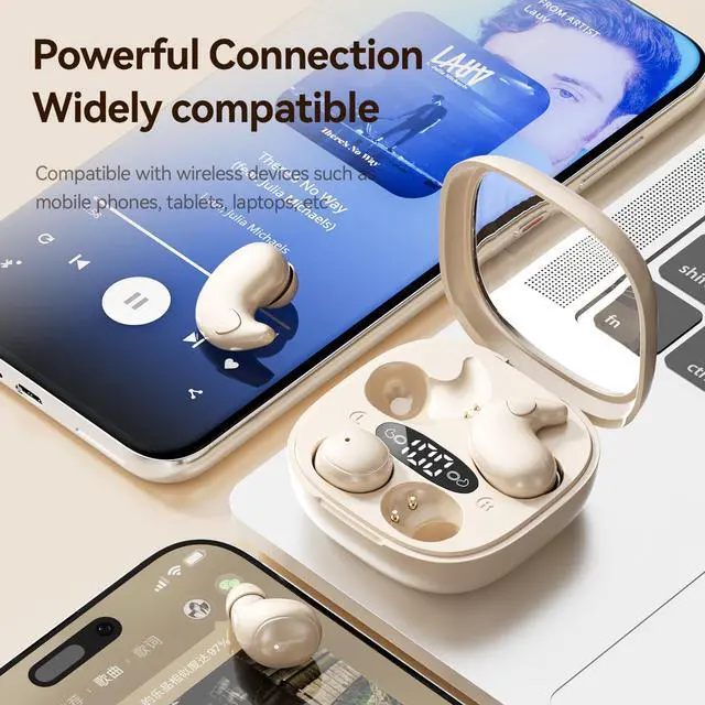 Alt view image 7 of 7 - Flat Sleep Earbuds for Side Sleepers, Invisible Mini Earbuds for Small Ear Canals, Bluetooth 5.4, 66H Battery, Noise Blocking, Waterproof, LED Display for Sleep, Work & Travel(Black)