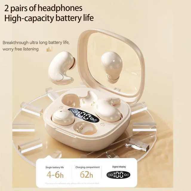 Alt view image 6 of 7 - Flat Sleep Earbuds for Side Sleepers, Invisible Mini Earbuds for Small Ear Canals, Bluetooth 5.4, 66H Battery, Noise Blocking, Waterproof, LED Display for Sleep, Work & Travel(Black)