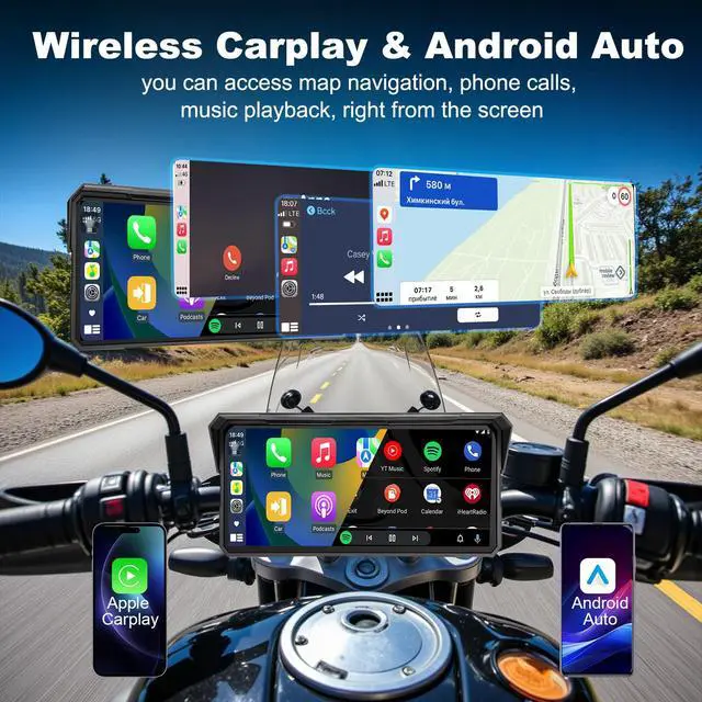 Alt view image 2 of 7 - 8.1 Inch Motorcycle CarPlay Screen Android Auto Largest Waterproof GPS Navigation System Pantalla para Moto, Carplay for Motorcycle with Dual 4K Dash Cam Bluetooth Audio