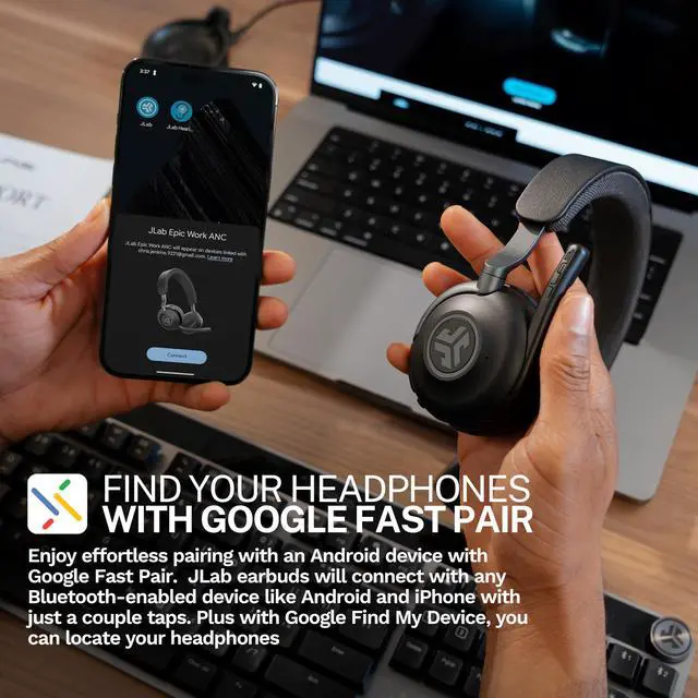 Alt view image 4 of 7 - Epic Work ANC Wireless on-Ear Headset with Microphone, smart Noise Cancellation, multipoint Connect, Charging hub, Black