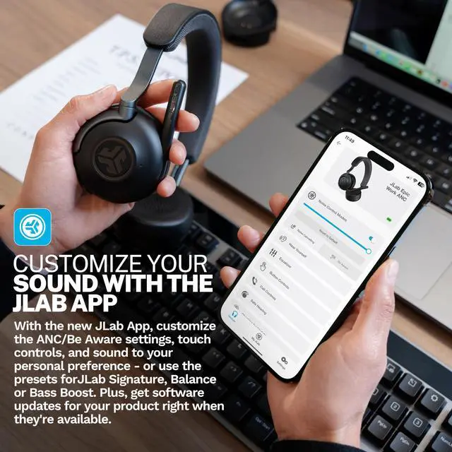 Alt view image 5 of 7 - Epic Work ANC Wireless on-Ear Headset with Microphone, smart Noise Cancellation, multipoint Connect, Charging hub, Black