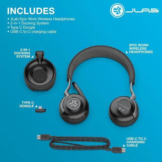 Alt view image 7 of 7 - Epic Work ANC Wireless on-Ear Headset with Microphone, smart Noise Cancellation, multipoint Connect, Charging hub, Black