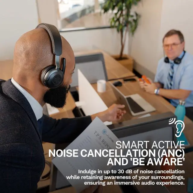 Alt view image 6 of 7 - Epic Work ANC Wireless on-Ear Headset with Microphone, smart Noise Cancellation, multipoint Connect, Charging hub, Black