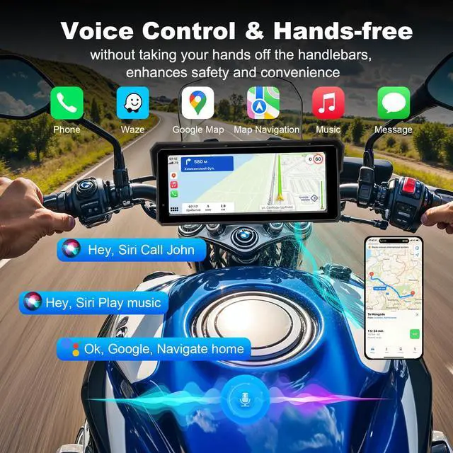 Alt view image 5 of 7 - 8.1 Inch Motorcycle CarPlay Screen Android Auto Largest Waterproof GPS Navigation System Pantalla para Moto, Carplay for Motorcycle with Dual 4K Dash Cam Bluetooth Audio