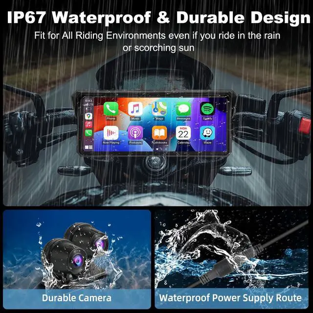 Alt view image 7 of 7 - 8.1 Inch Motorcycle CarPlay Screen Android Auto Largest Waterproof GPS Navigation System Pantalla para Moto, Carplay for Motorcycle with Dual 4K Dash Cam Bluetooth Audio